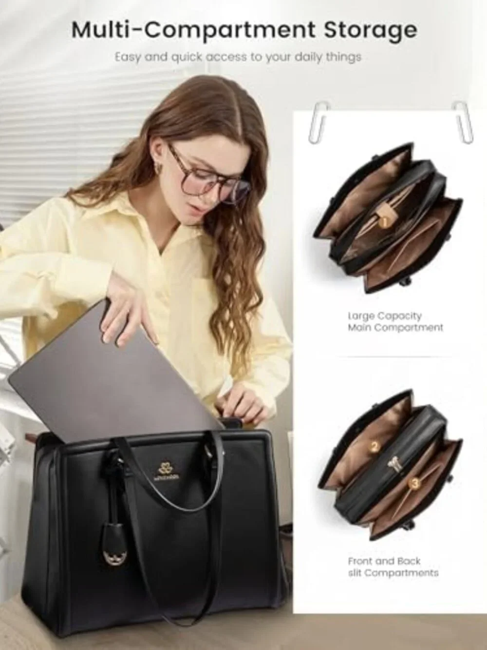 Stylish Large Capacity Leather Laptop Tote Bag, Waterproof Work Bag for Women